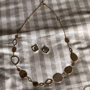 Gold and silver necklace and earrings set